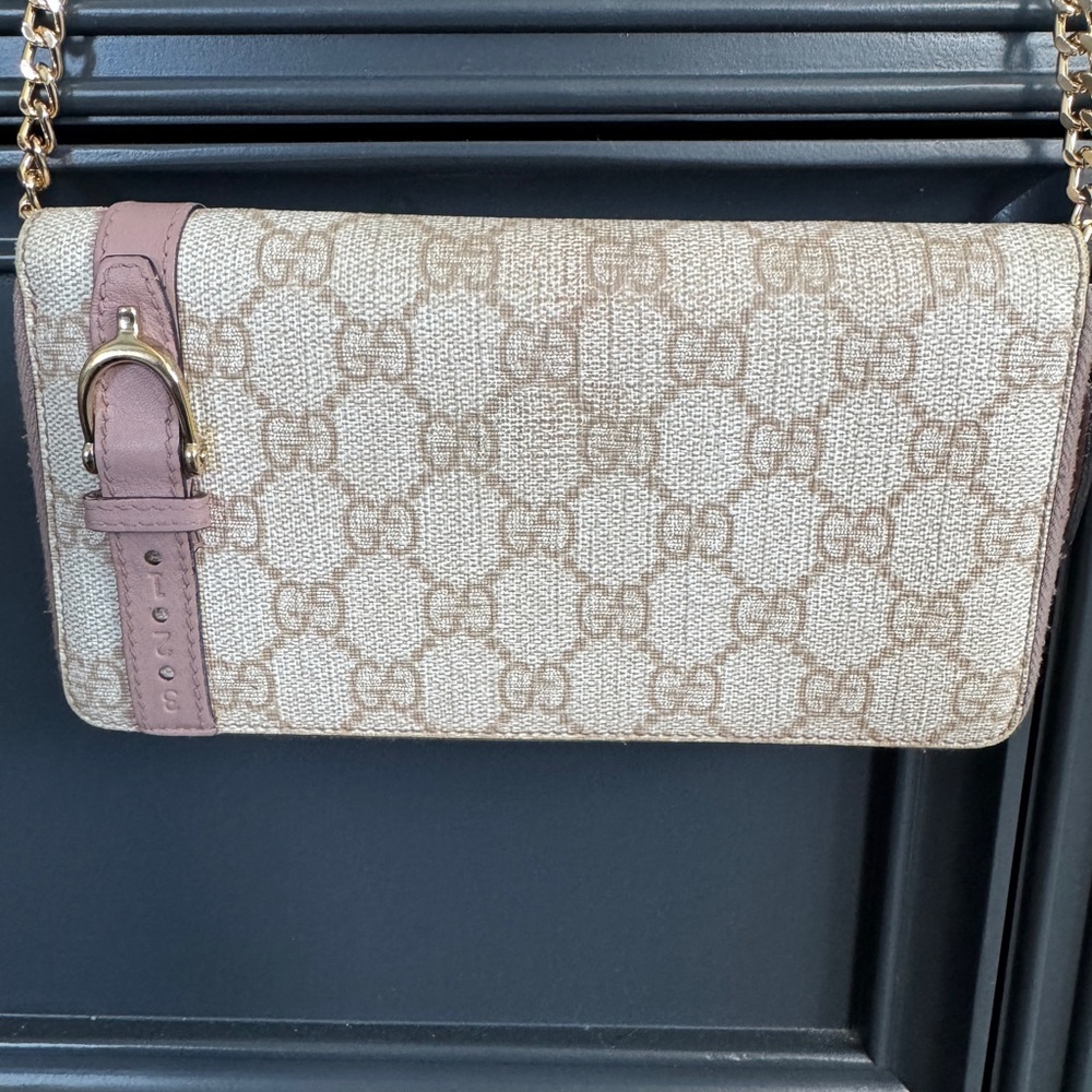Gucci Beige and Mauve wallet on chain